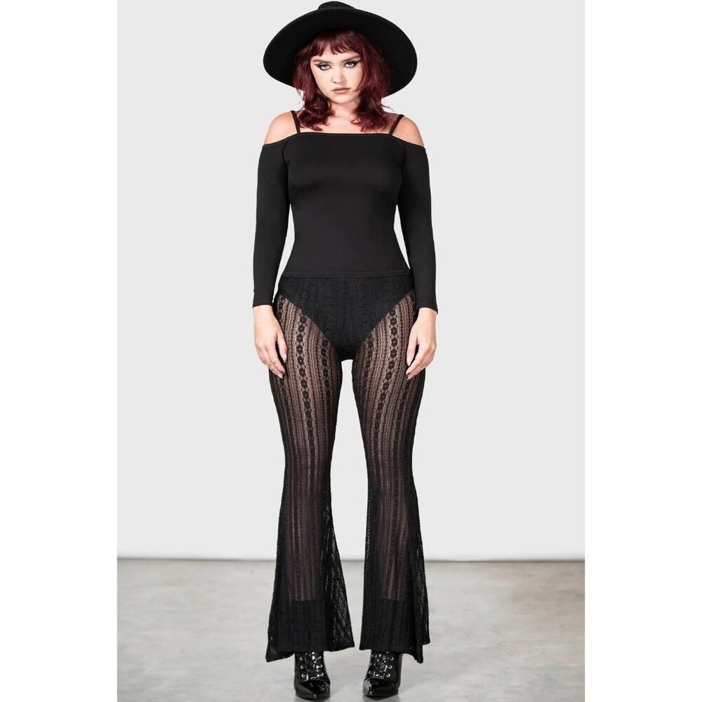 Killstar Franca Flares Pants S Small Bell Bottoms‎ Flares Black Goth Gothic NWT